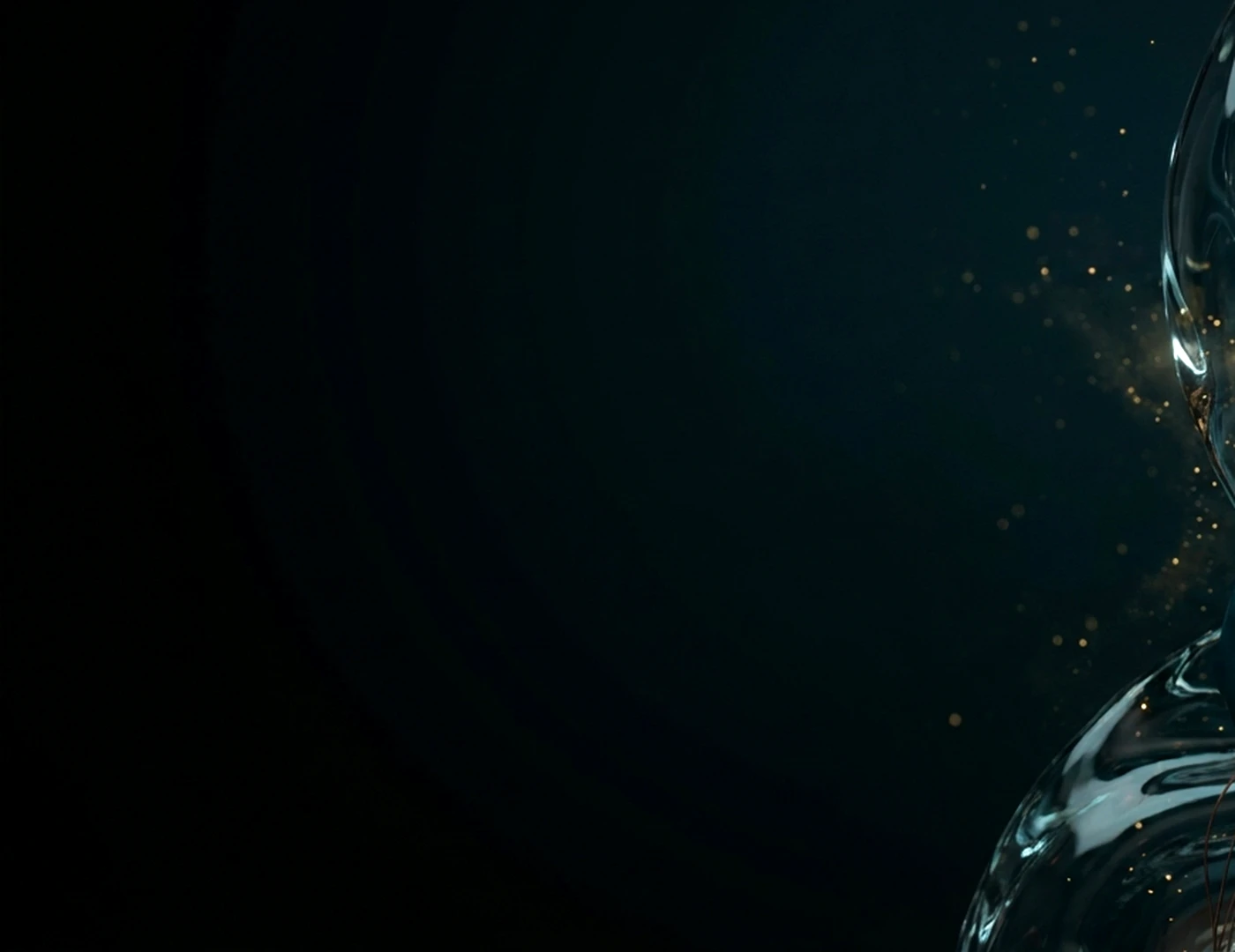 Dark liquid swirls with golden particles creating an abstract visual effect representing engineering resources.